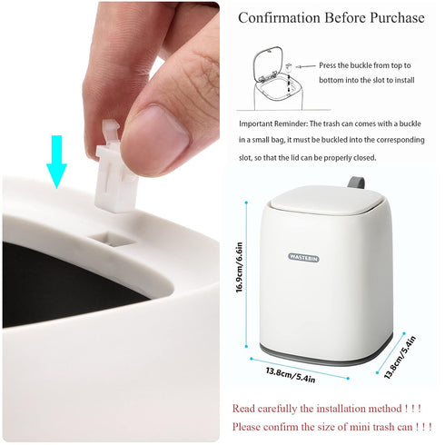 Mini Countertop Trash Can with 3 Rolls of Trash Bags, Waste Can with Press Type Lid, 1.5 L / 0.40 Gal Wastebasket Trash Can Dispenser, Mini Bin for Coffee Table, Bathroom Vanity Top(Navy Blue)