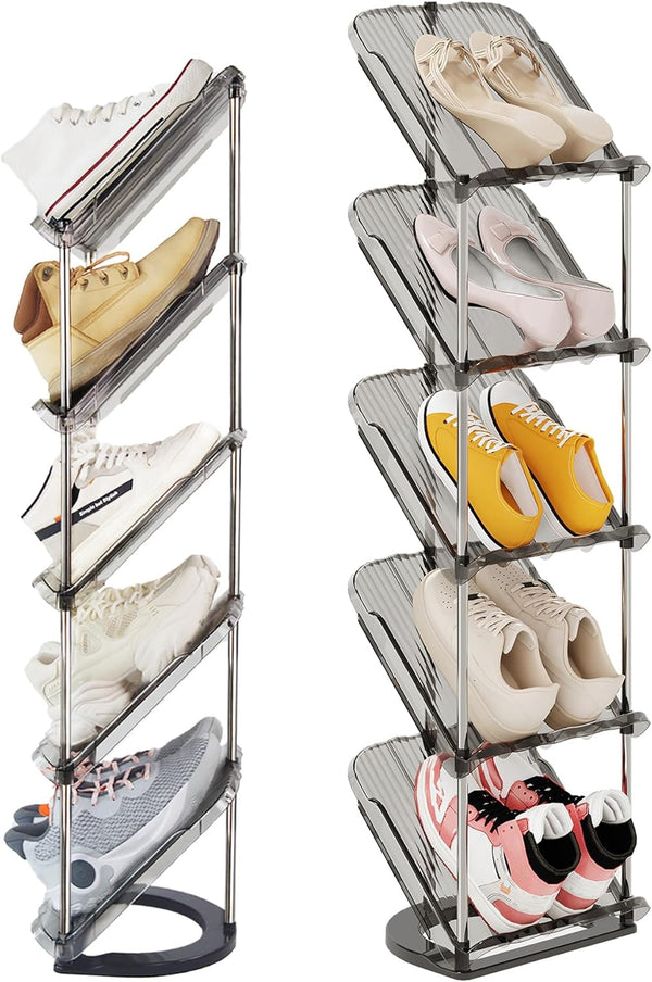Patinao Sloping Narrow Shoe Rack 5 Tiers - Free Standing Vertical Shoes