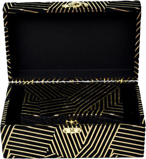 Velvet Decorative Boxes Storage Accessory Organizer with Gold Stripe, Set of 2, Black