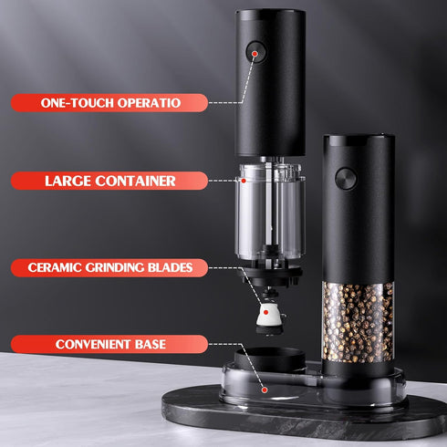Set Electric Salt and Pepper Grinder Automatic Battery Pepper Mill Shakers Adjustable Coarseness Upgraded Larger