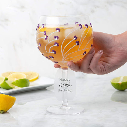 Pavilion Gift Company Pavilion-Purple Sprout-24 Oz Wine Removable Happy 60th Birthday Hand Decorated Glass