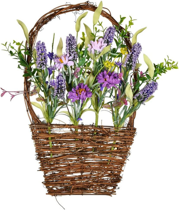 Vickerman 16"x10" Artificial Purple Lilac Wild Flower Basket with Mixed Greenery