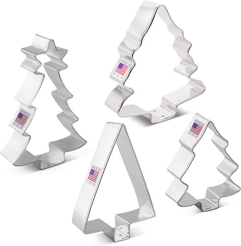 Christmas and Holiday Tree Cookie Cutters, 4-Pc Set, Made in USA by Ann Clark