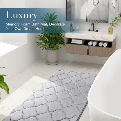 OLANLY Memory Foam Bath Mat Rug 36x24 - Ultra Soft Non Slip and Absorbent Bathroom Rug, Grey