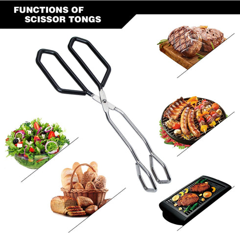 MSY BIGSUNNY Heavy Duty Cooking Tongs, Scissor Tongs with Soft Handles, Stainless Steel, Black 11"