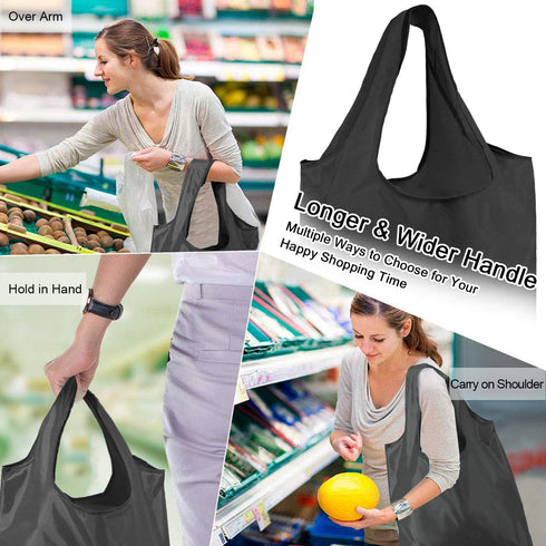 BeeGreen 10 Pack 50LBS Black Reusable Grocery Bags with Storage Pouch Reusable Shopping Bags Bulk with Elastic Band