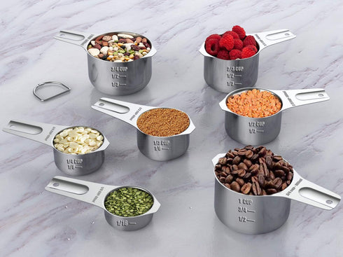 Stainless Steel Measuring Cups, Wildone Metal Set with Easy to Read Markings, Set of 7