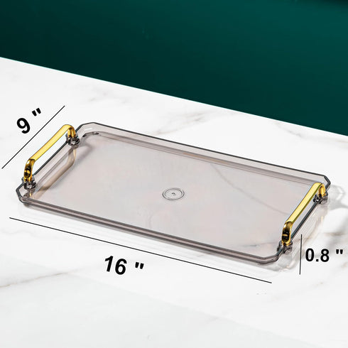 Acrylic Serving Tray with Handles, Decorative Countertop Tray for Coffee Table, 16 x 9 x 0.8 inches - Transparent