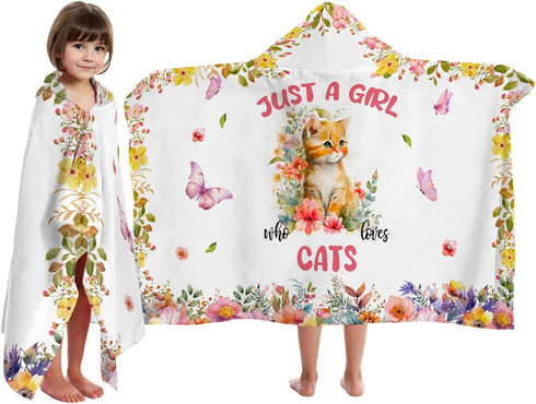 Caiibaoob Swimming Cat Hooded Bath Towels for Girls,Soft Cotton Shower Beach Blanket (Cat)