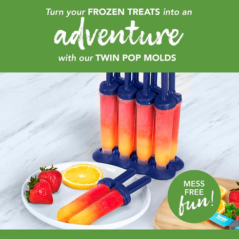 Tovolo Popsicle Molds with Sticks, Blue, 4-Pack, Twin Pops, Reusable Ice Pop Maker, Dishwasher Safe & BPA-Free