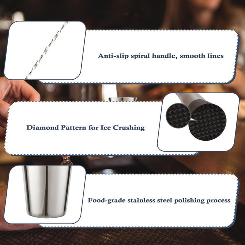 13-Piece Set Set Bartender Kit Bar Tool Boston Cocktail Shaker with Muddler,Strainer,Jigger,SpoonHome Bar Accessories