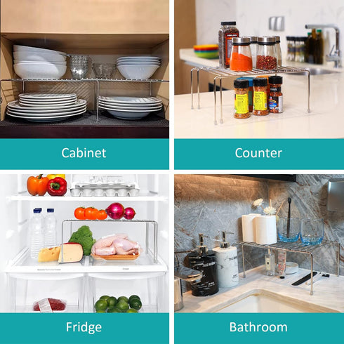 Expandable Cabinet Shelf Rack - Stainless Steel Adjustable Kitchen Countertop Shelves for Organization