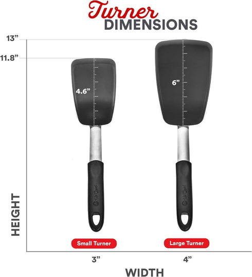 UpGood Silicone Turner Set, 600ºF Heat Resistant Kitchen Spatulas, Large & Small with Flexible Stainless Steel