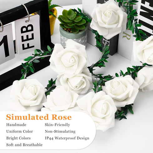 20LED 10Ft VIPMOON Artificial Rose Flower String Lights, Flower Fairy Light Battery Operated with Remote Control, Warm