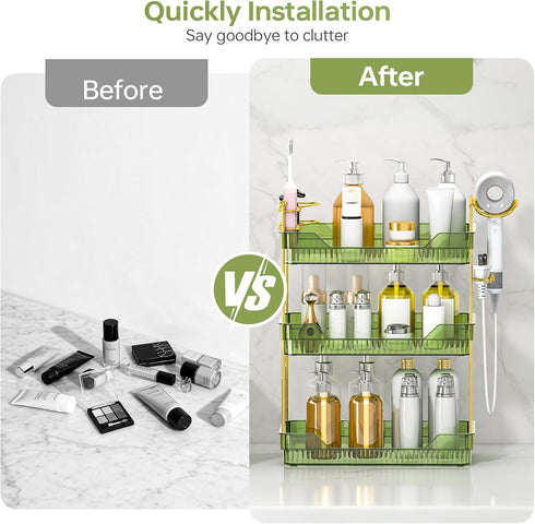 Counter Countertop 3-Tier) Bathroom Organizer with Hair Dryer Holder and Toothbrush Holder, Acrylic Vanity Tray