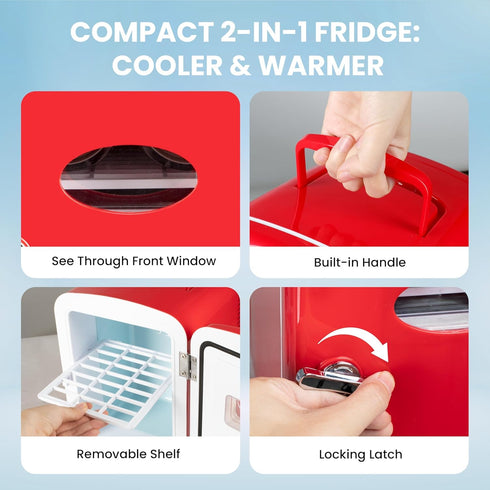HealSmart Portable Mini Fridge, 4 Liter Cooler and Warmer with Observation Window, Eco Friendly for Drinks, Red