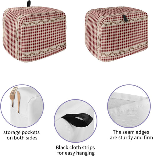 Toaster Dust Cover with Pockets, Country Star Berry Red Buffalo Plaid Soft Washable 4 Slice Toaster Cover, Dust-proof Cover for Small Appliance Cover and Fingerprint Protection