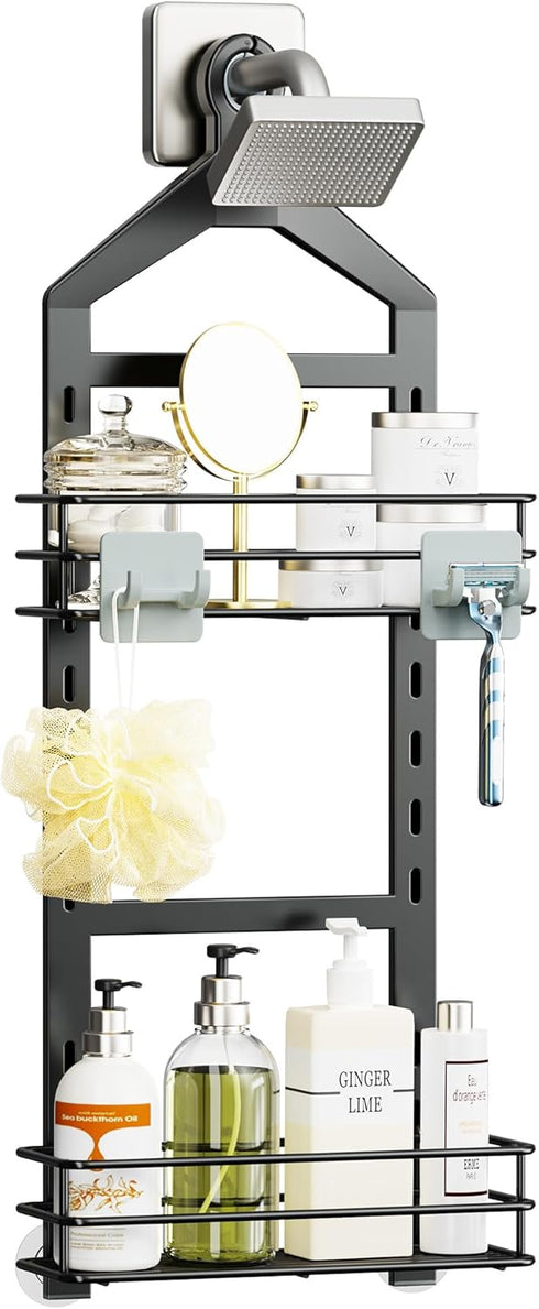 Orimade Adjustable Anti-slip Shower Caddy, Rustproof Hanging Organizer with 2 Hooks for Shower Storage