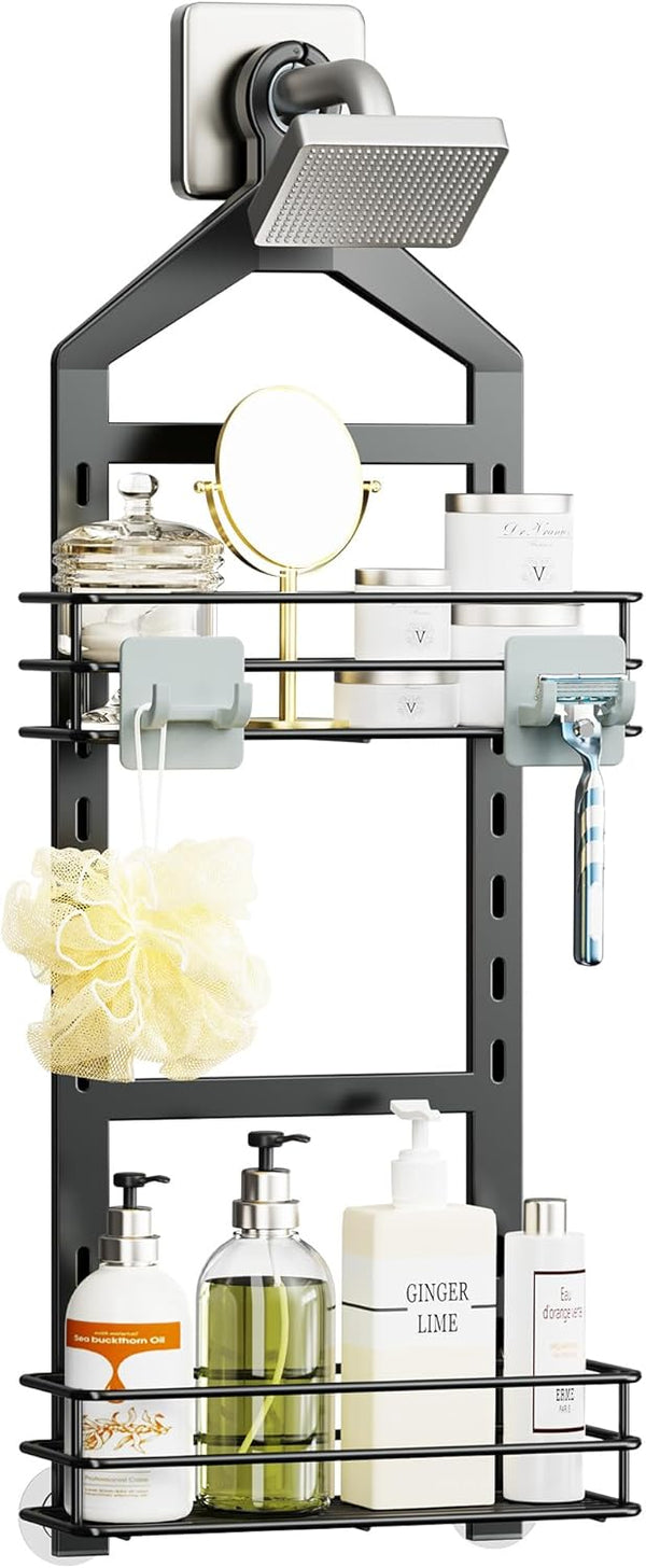 Orimade Adjustable Anti-slip Shower Caddy, Rustproof Hanging Organizer with 2 Hooks for Shower Storage