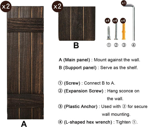 Treory Set 2: Set 15.7"x5" Candle Sconces of Farmhouse Wall Candle Holder, Black Walnut Wood Wall Sconces