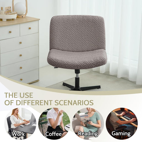 Armless Chair(2PCS,Kahki) Criss Cross Chair Cover Water Resistant Jacquard Vanity Chair Cover Elastic Mid Back Wide