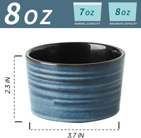 8 oz Set 6 Hasense Ramekins Oven Safe for Creme Brulee, Ceramic Souffle Dish with Reactive Glaze for Baking, Porcelain