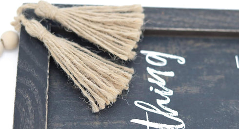 Parisloft Rustic Farmhouse Wood Hanging Decor - Everything Is Figureoutable Framed Wall Sign with Bead String Hanger,