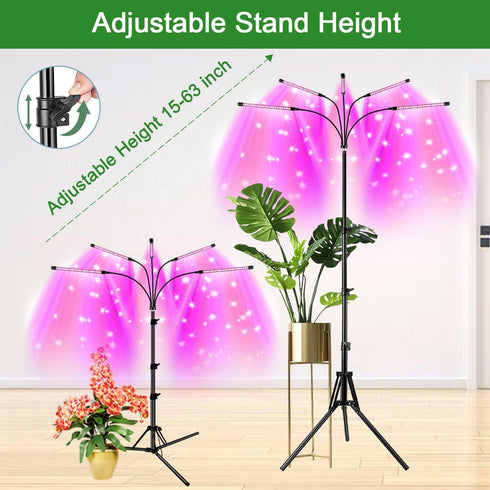 5 100 15-63" Tripod&6/12/16H Garpsen Grow Light with Stand, Heads Grow Lights for Indoor Plants, LEDs Full Spectrum Led