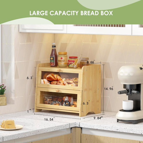 Countertop, Large-16.54" 9.84" 14.96" JANSNIMEN Large Bread Box for Kitchen Double Layer Breadbox Bread Container