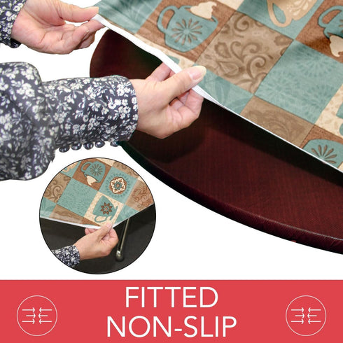 45" 56" Covers For The Home Deluxe Elastic Edged Flannel Backed Vinyl Fitted Table Cover - Global Coffee Pattern
