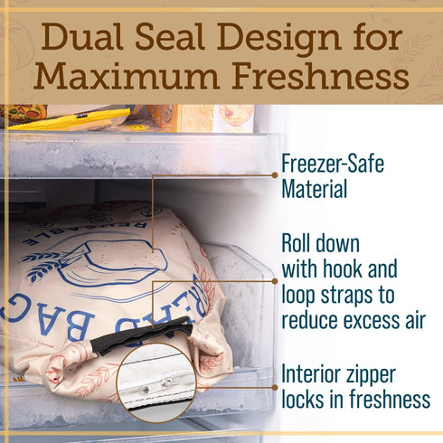 Pack 3, 17.5 12 1 Gusset IMPRESA Reusable Bread Bags - Dual Seal Sourdough Storage & Bread Machine - Dishwasher