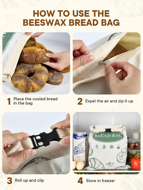 2 Pack 1713 Inch Zippered Beeswax Bread Bags Large Cotton Sourdough Bread Bags Reusable Bread Storage Bags for Homemade