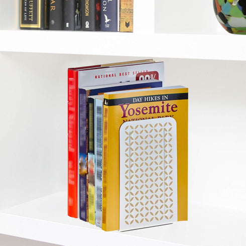 Acrimet Metal Bookends, Heavy Duty Non-Skid Book Stand, 6-7/8" H x 4" W x 4-1/2“ D, 1 Pair, White with Gold