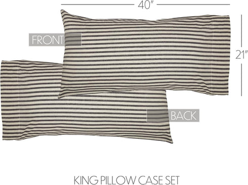 VHC Brands Ashmont Farmhouse Stripe Pillow Case Set of 2, Charcoal Grey and Ivory/Creme, King Size