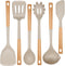 NCUE Large Non-stick Silicone Kitchen Utensils Set, 6 Pcs with Wooden Handle, BPA Free