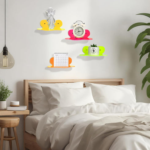 4 Pack Soaoo Acrylic Small Floating Shelves Neon Acrylic Floating Shelf Colorful Display Stand with Screw Wall Mounted