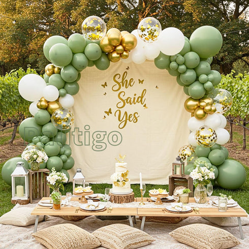 Green Balloon Garland Kit with 112pcs Sage and Olive Balloons, Gold Butterfly for Weddings and Birthdays