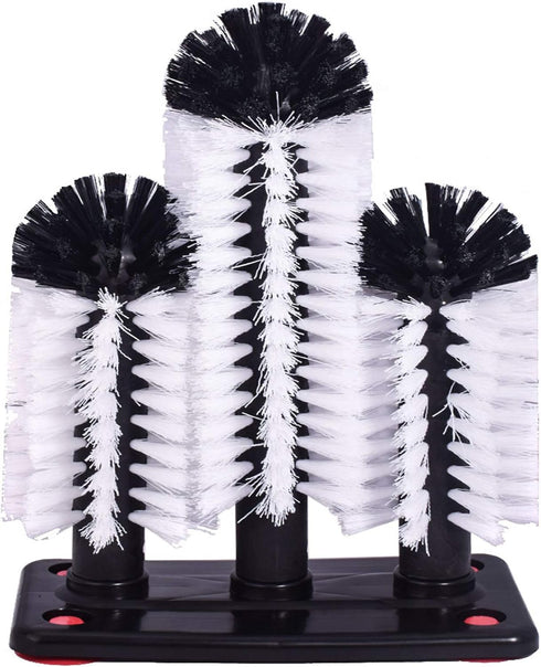 Water Bottle Cleaning Brush with Suction Base, 3 Head Bristle Brush for Beer Cup, Long Leg Cup, Red Wine Glass, Bar