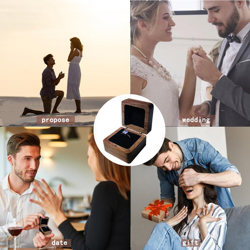 Wooden Ring Box, Personalized Engagement Ring Holder, Rustic Wedding Day Square Box (White)