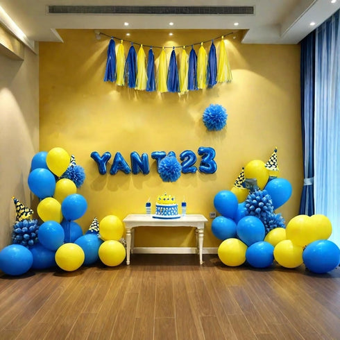 Aimto 20pcs Blue and Yellow Shiny Tassel Garland Banner, Tissue Paper Tassels for Party Decorations