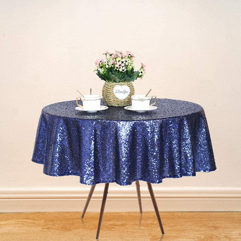JYFLZQ Navy Blue Sequin Tablecloth, 50" Small Round Sparkly Glitter Table Cover for Graduation, Retirement, Birthday
