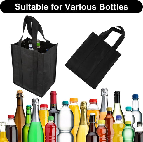 6 Bottle Wine Carrier Tote, Reusable Non-Woven Wine Travel Bag with Carry Handle for Picnic, Camping