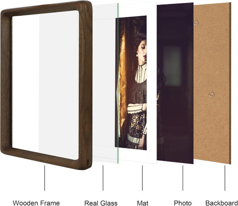 6x8 5x7, 6 8 Picture Frame Natural Walnut Wood with Mat for Original Natural Solid Wood by Photo Frames with Tempered
