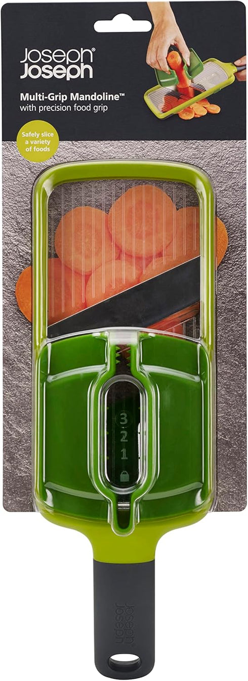 Joseph Joseph Multi-Grip Hand-held Kitchen Mandoline, Adjustable Blades Slicer with Food Grip, Dishwasher Safe