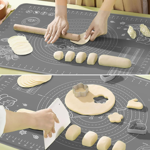 Silicone Pastry Mat Extra Thick Non-stick Baking Mat, 28" x 20" with Measurements for Rolling Dough, Kneading, Counter