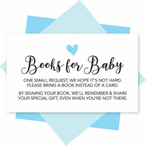 Hadley Designs 25 Books for Baby Shower Request Cards - Blue Baby Shower Invitation Inserts