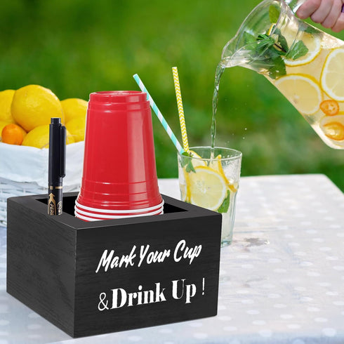 Wooden Cup Holder, Party Cup Holder With Marker Slot, Rustic Disposable Cup Holder for Bar, Kitchen, Home & Office