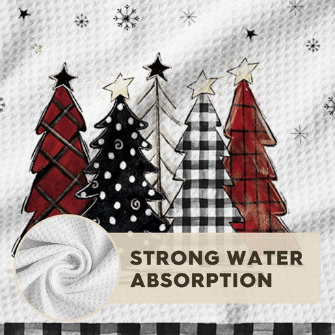 18x26 Inch Set 4 Artoid Mode Black Xmas Tree Snowman Merry Christmas Kitchen Towels, Quick Dry Microfiber Cloth Dish