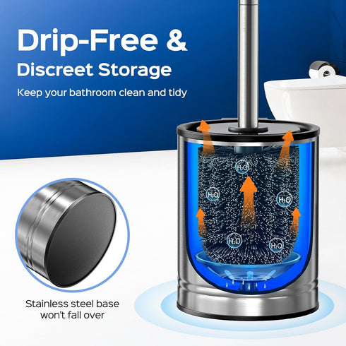 Set: 2 Pack HAMITOR Toilet Brush and Holder Stainless Steel Rustproof Kits with Deep Cleaning Bristles - Hidden Toilet