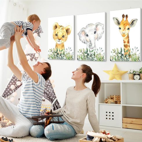 BZSPNJM Set 3 (12 16 Inch) Baby Safari Nursery Wall Decor - of Pictures Cute Animal Wall Prints on Canvas Jungle
